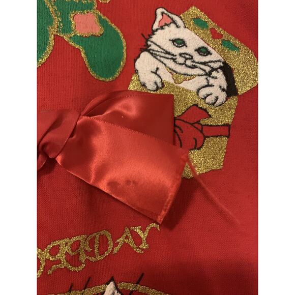 Sweet Blondie red christmas themed blouse shirt kitty bear made in US VTG 1X - Picture 4 of 7